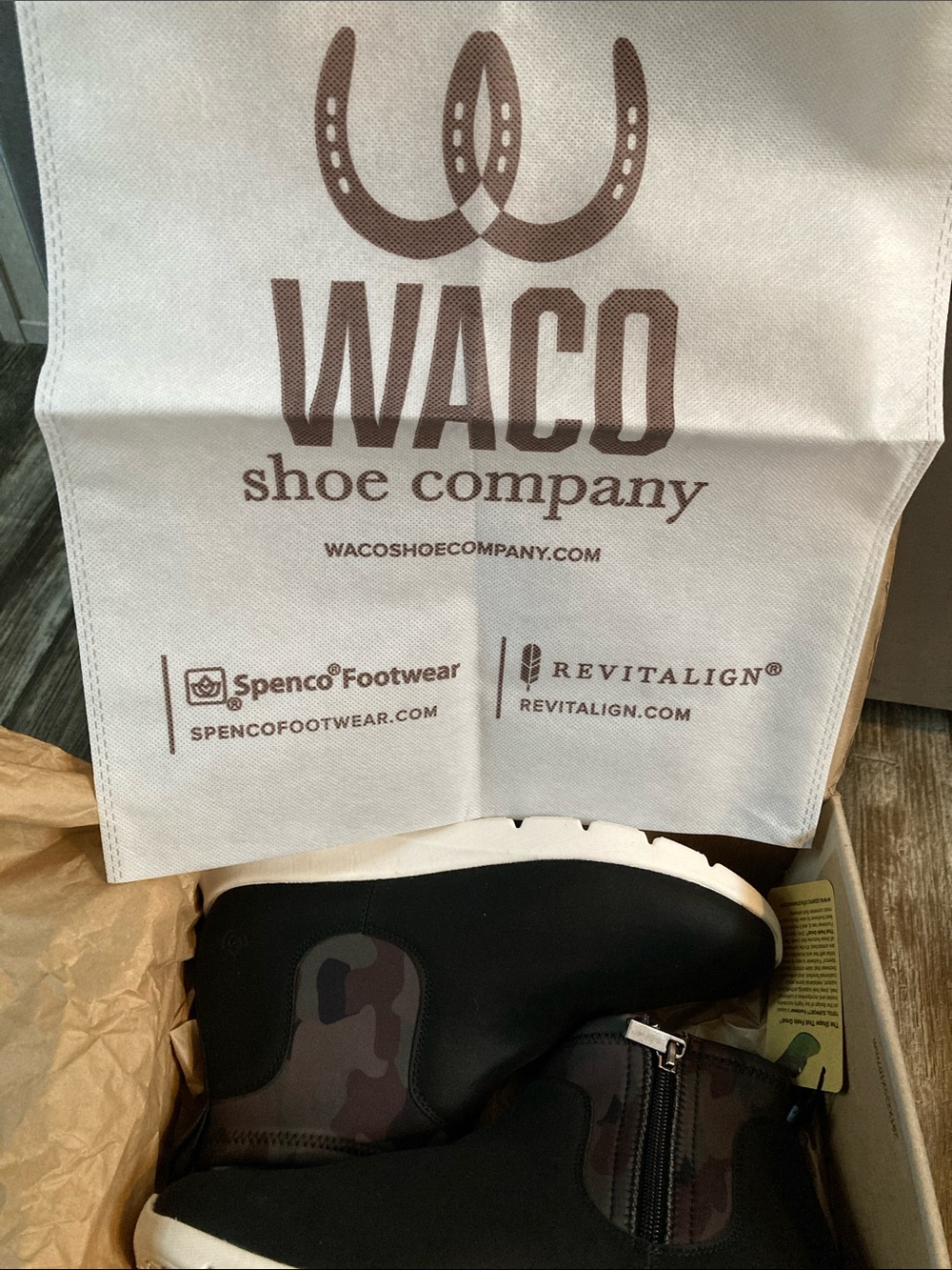 Women’s Black Camo Zip Ankle Booties